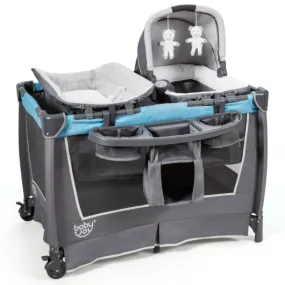 4-in-1 Convertible Portable Baby Play yard with Toys and Music Player-Blue
