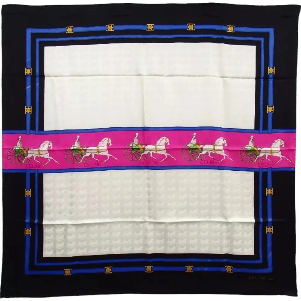 466140AH (S1) Celine Scarf Carriage Pattern Multicolor Silk