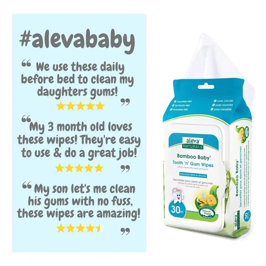 Aleva Naturals Bamboo Baby Specialty Tooth 'N' Gum Wipes (Pack of 30)