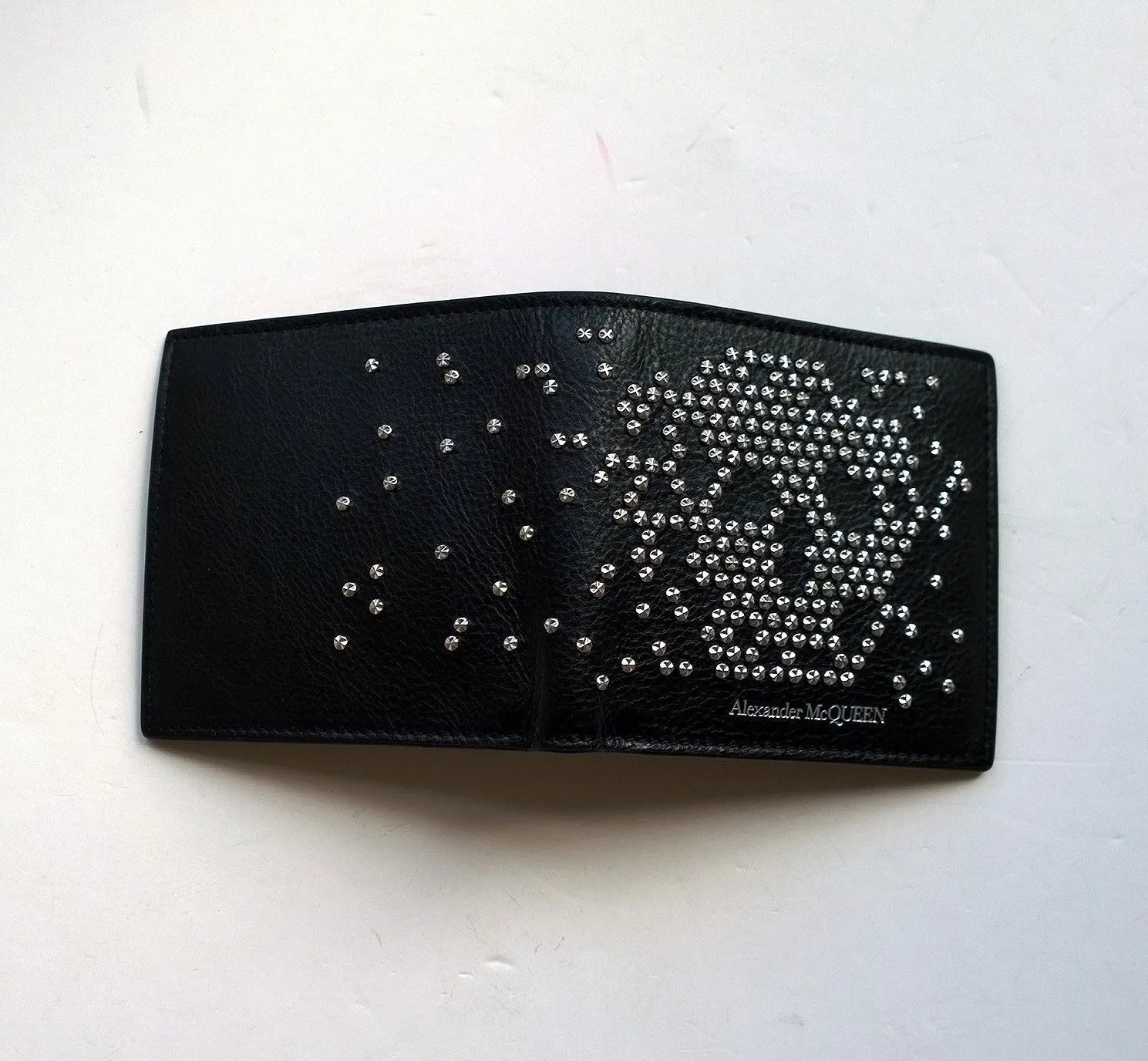 Alexander McQueen Skull Studs Black Leather Wallet