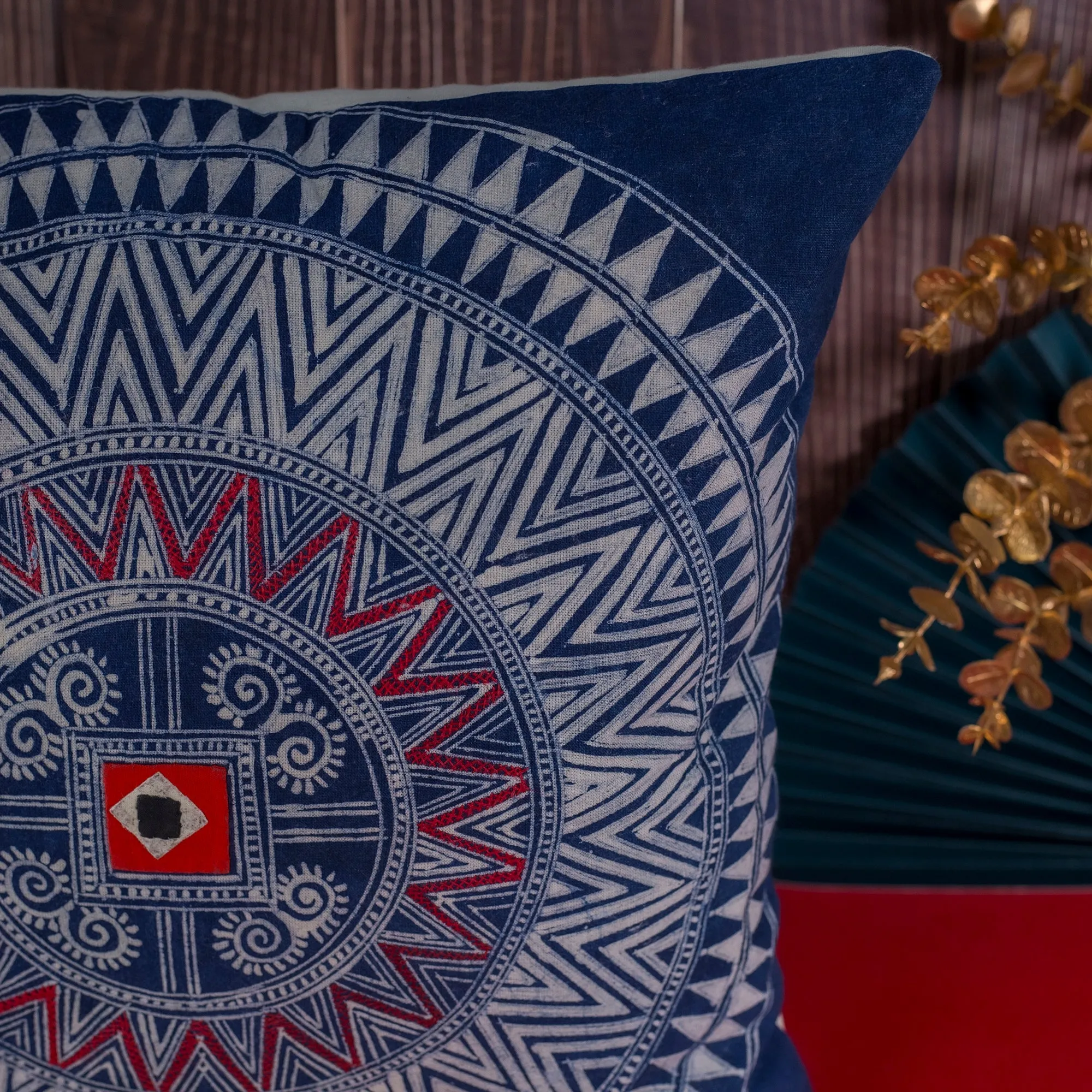 Batik Cushion Cover - H'mong pattern, hand-stitched fabric patch