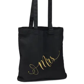 Black and Gold Mrs Wedding Welcome Tote Bag