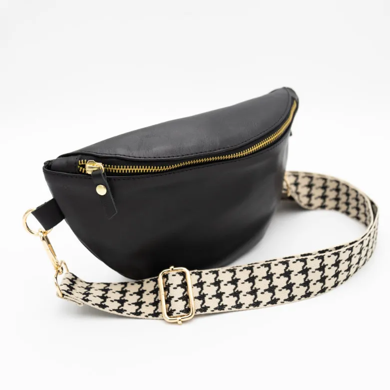 Black Leather Bum Bag (w Gold Fittings)