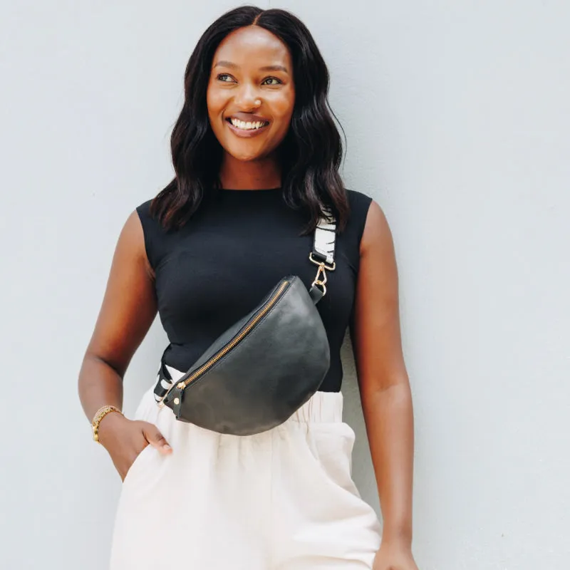 Black Leather Bum Bag (w Gold Fittings)