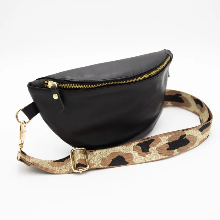 Black Leather Bum Bag (w Gold Fittings)