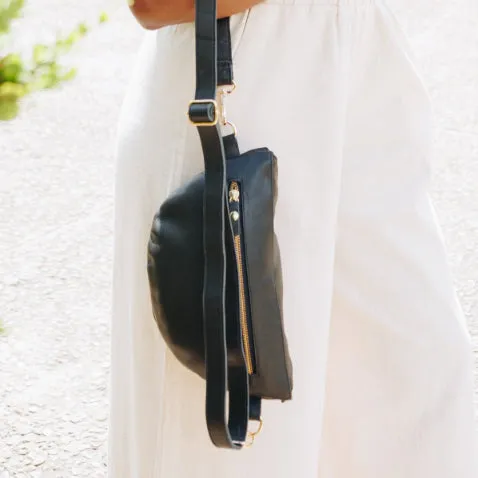 Black Leather Bum Bag (w Gold Fittings)