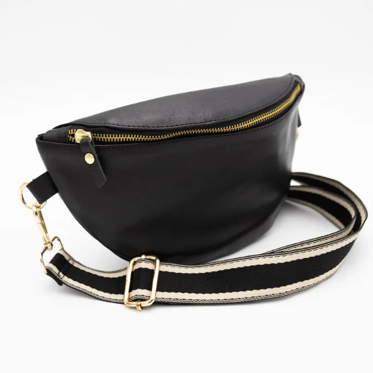 Black Leather Bum Bag (w Gold Fittings)