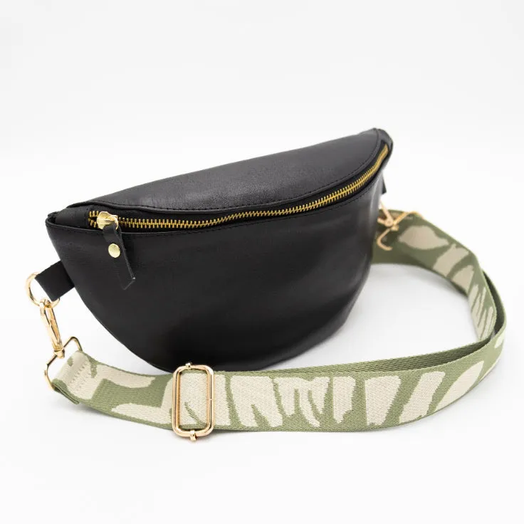 Black Leather Bum Bag (w Gold Fittings)