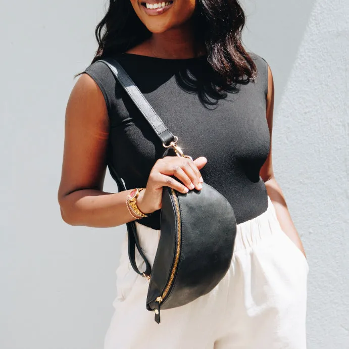 Black Leather Bum Bag (w Gold Fittings)