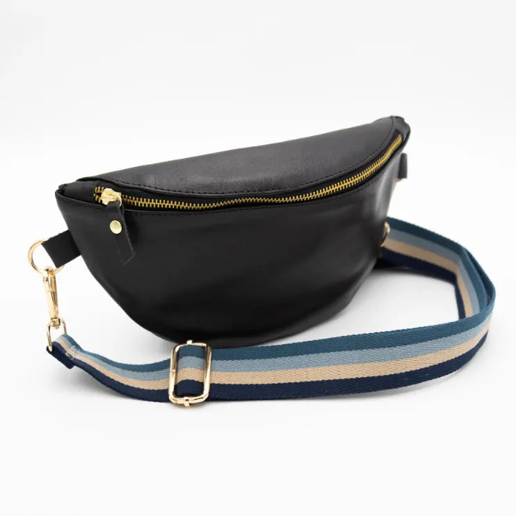 Black Leather Bum Bag (w Gold Fittings)