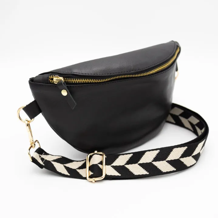 Black Leather Bum Bag (w Gold Fittings)