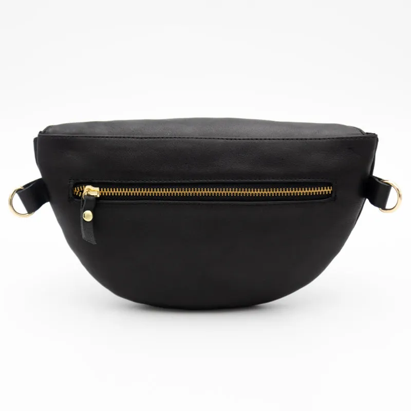 Black Leather Bum Bag (w Gold Fittings)