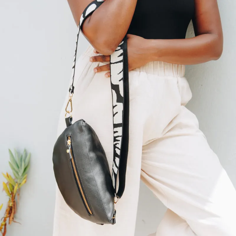 Black Leather Bum Bag (w Gold Fittings)