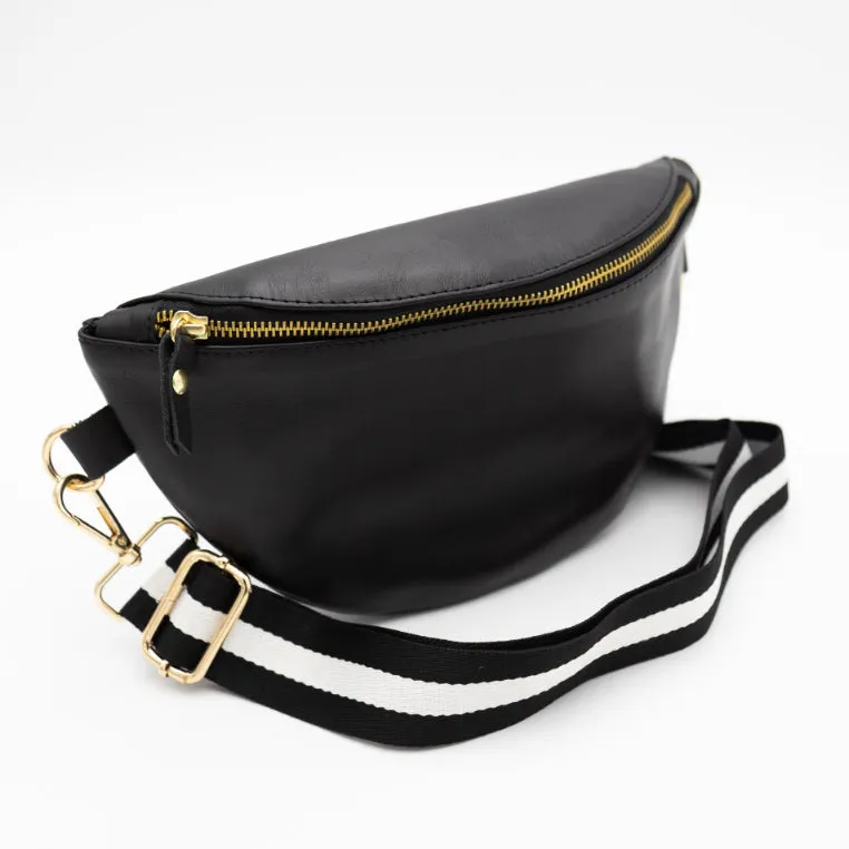 Black Leather Bum Bag (w Gold Fittings)