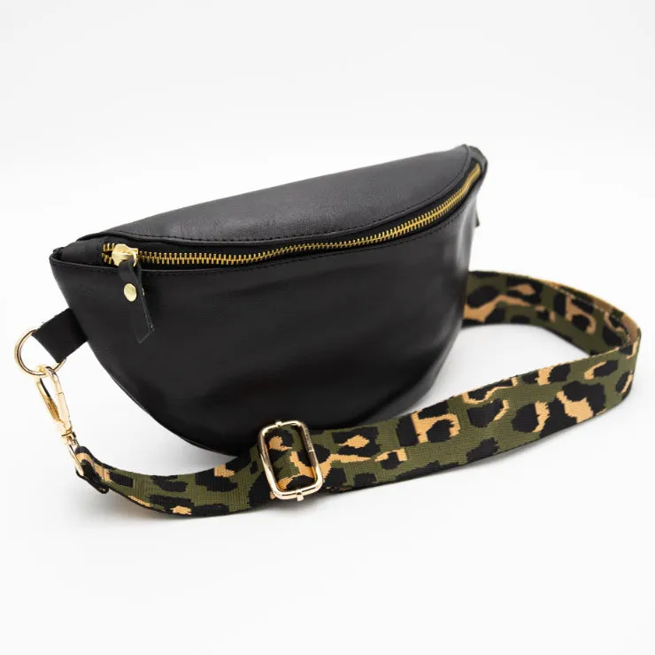 Black Leather Bum Bag (w Gold Fittings)