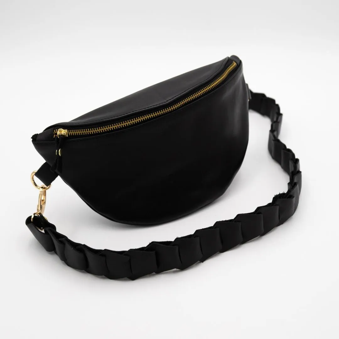 Black Leather Bum Bag (w Gold Fittings)