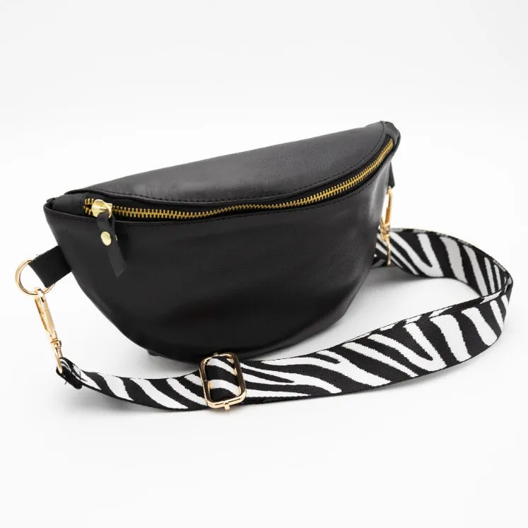 Black Leather Bum Bag (w Gold Fittings)