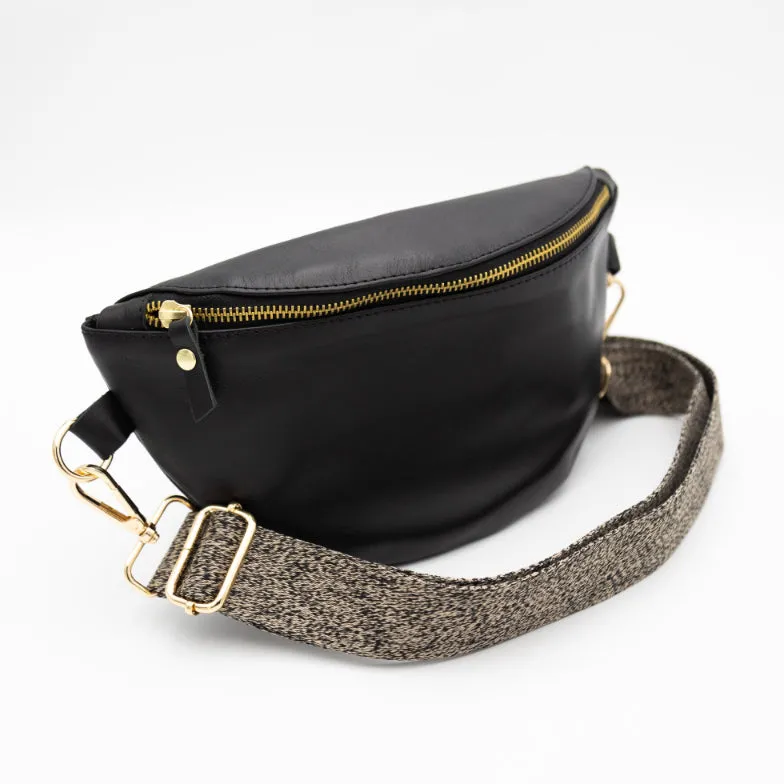 Black Leather Bum Bag (w Gold Fittings)