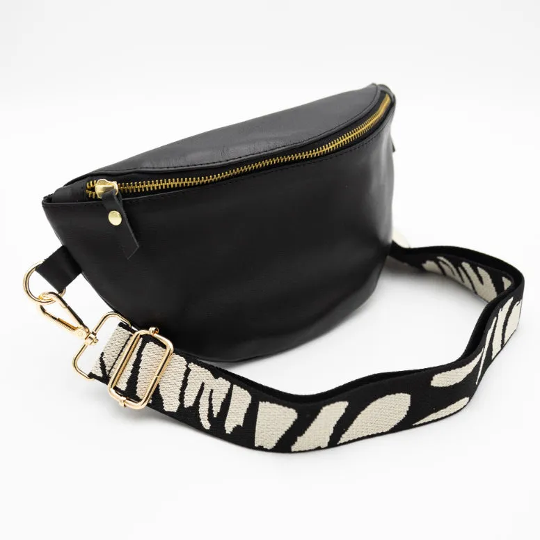 Black Leather Bum Bag (w Gold Fittings)