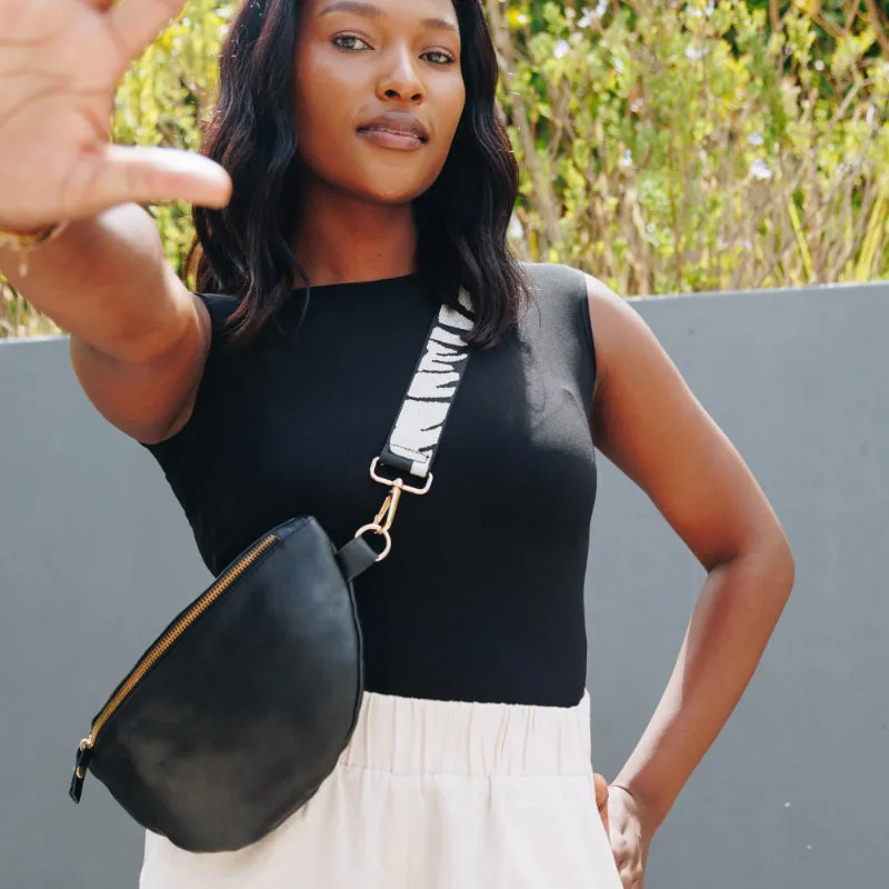 Black Leather Bum Bag (w Gold Fittings)