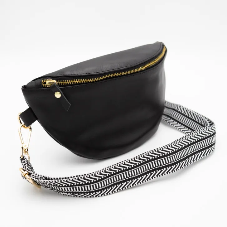 Black Leather Bum Bag (w Gold Fittings)