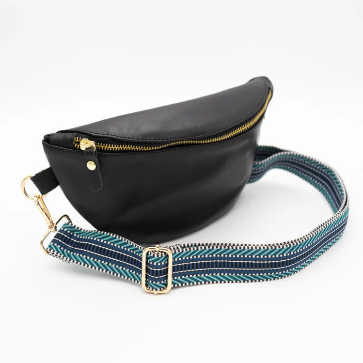 Black Leather Bum Bag (w Gold Fittings)