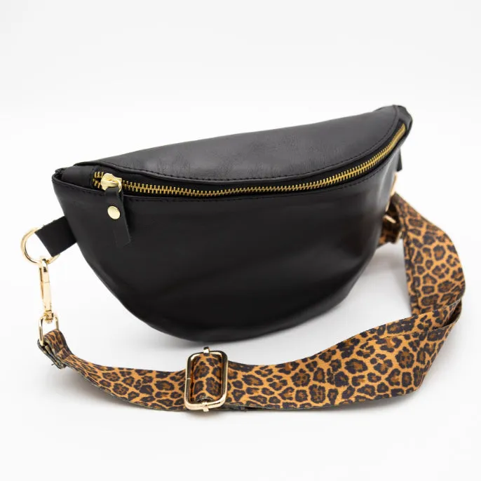 Black Leather Bum Bag (w Gold Fittings)