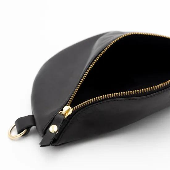 Black Leather Bum Bag (w Gold Fittings)