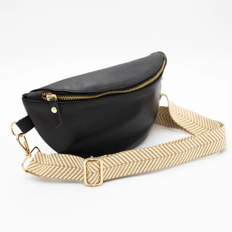 Black Leather Bum Bag (w Gold Fittings)