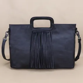 Boho Black Leather Fringe Handbags Leather Shoulder Bag For Women