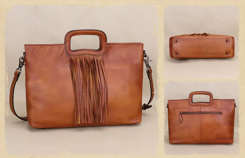 Boho Black Leather Fringe Handbags Leather Shoulder Bag For Women