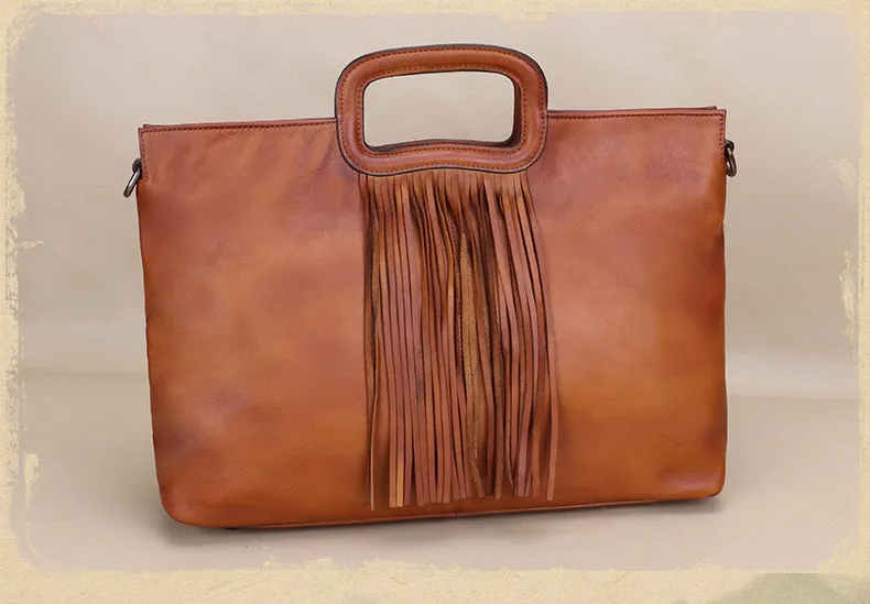 Boho Black Leather Fringe Handbags Leather Shoulder Bag For Women