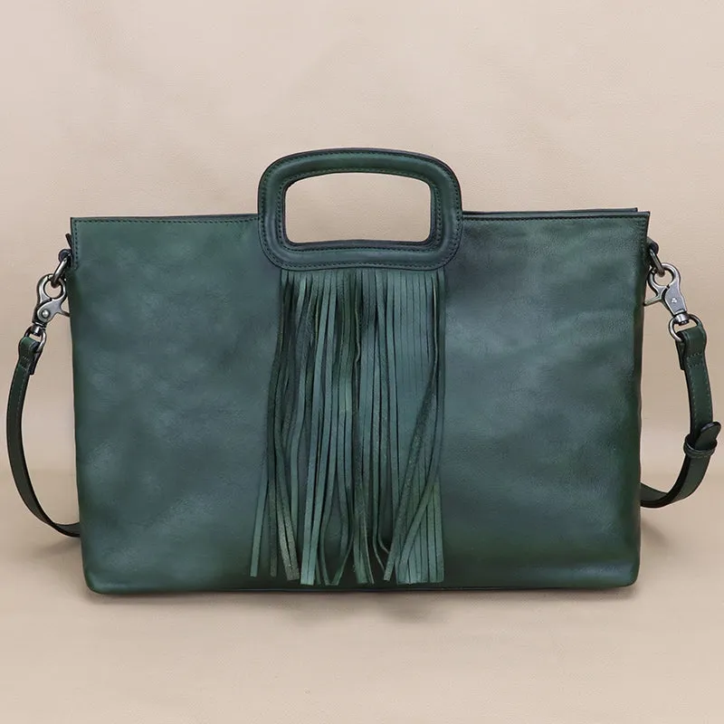 Boho Black Leather Fringe Handbags Leather Shoulder Bag For Women