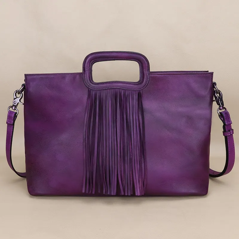 Boho Black Leather Fringe Handbags Leather Shoulder Bag For Women