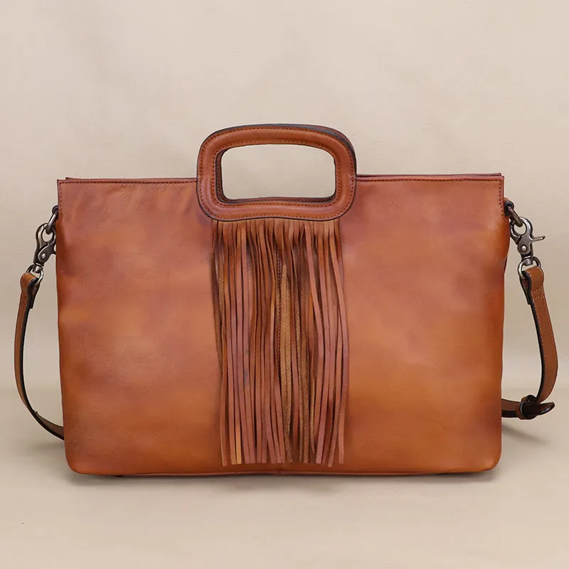 Boho Black Leather Fringe Handbags Leather Shoulder Bag For Women