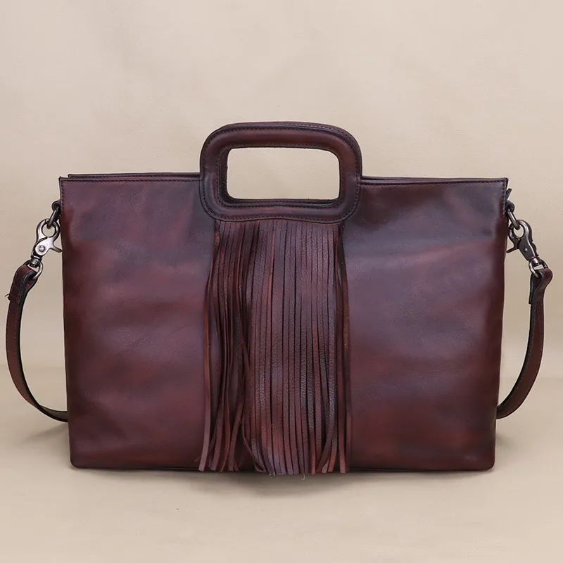 Boho Black Leather Fringe Handbags Leather Shoulder Bag For Women