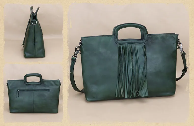 Boho Black Leather Fringe Handbags Leather Shoulder Bag For Women