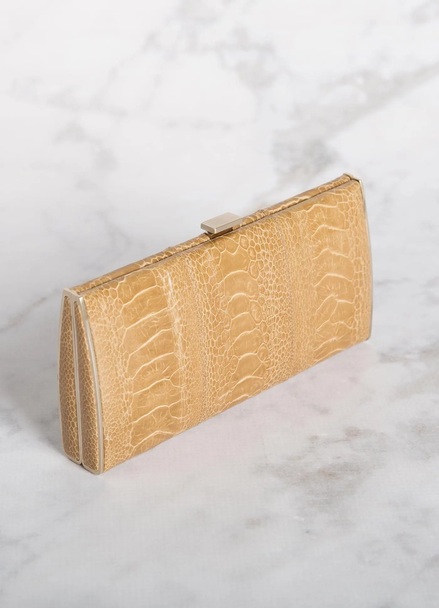 Box Wallet, Tan Ostrich Sh., Gold-Tone