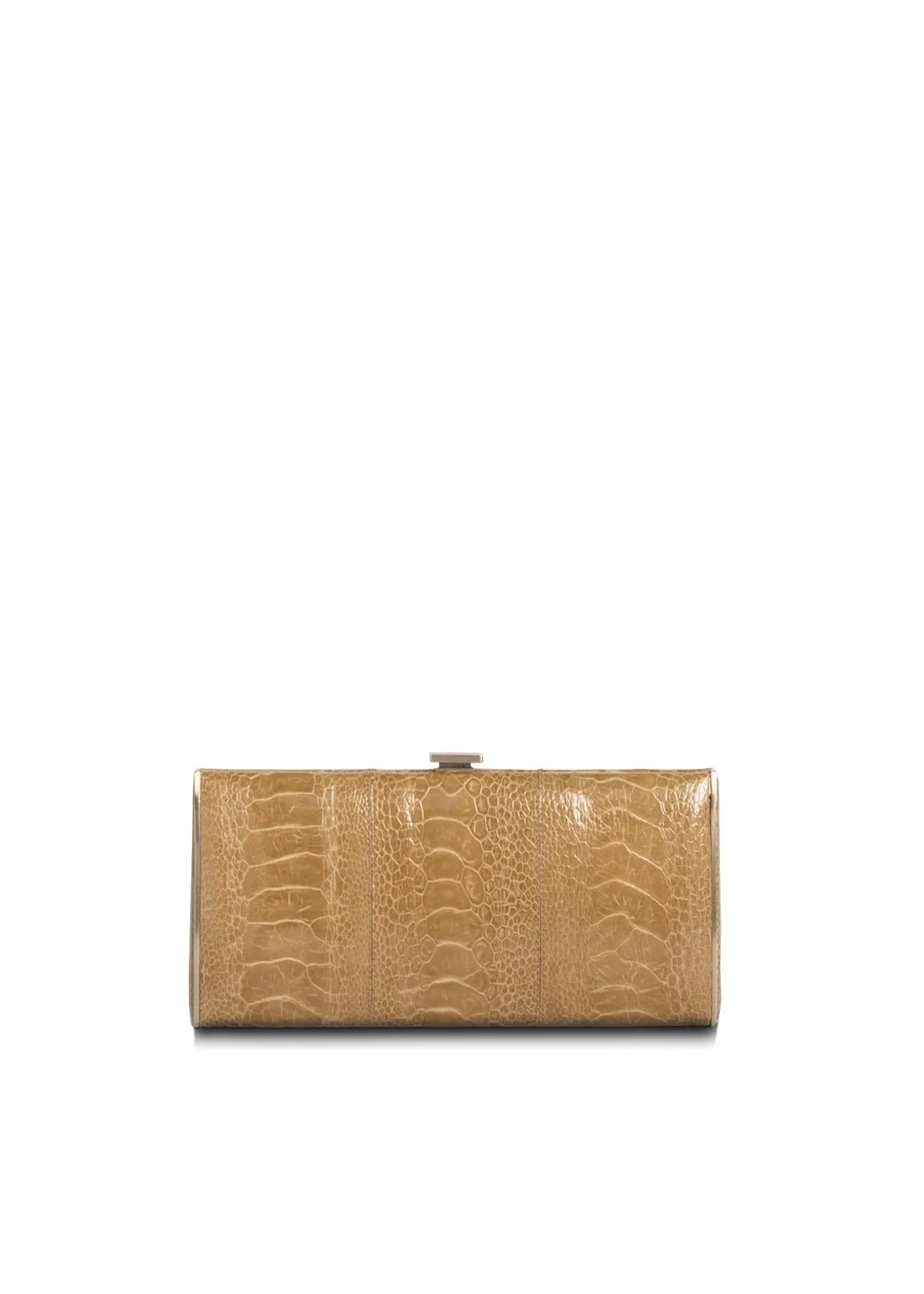 Box Wallet, Tan Ostrich Sh., Gold-Tone