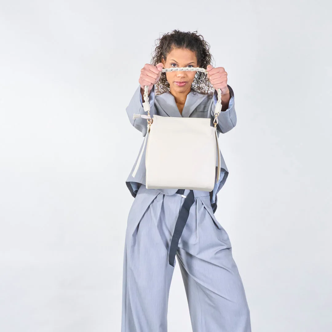 Braided handle leather shoulder bag wholesale