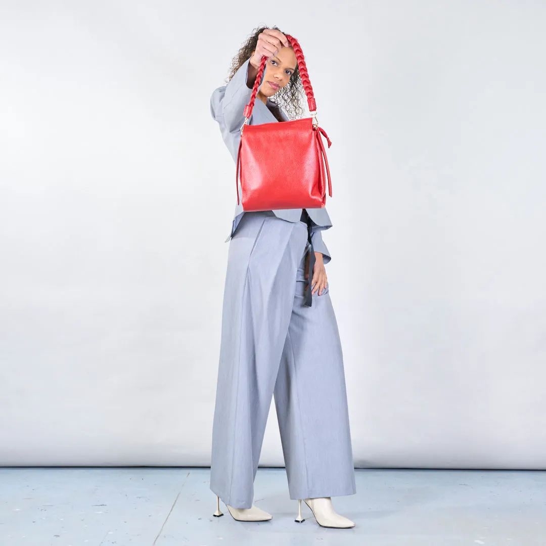 Braided handle leather shoulder bag wholesale