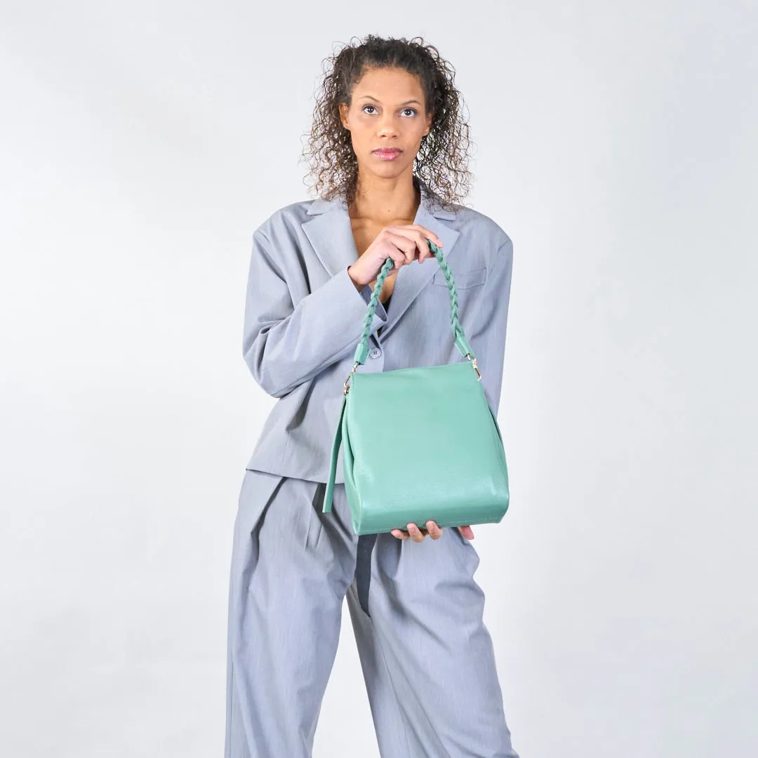 Braided handle leather shoulder bag wholesale