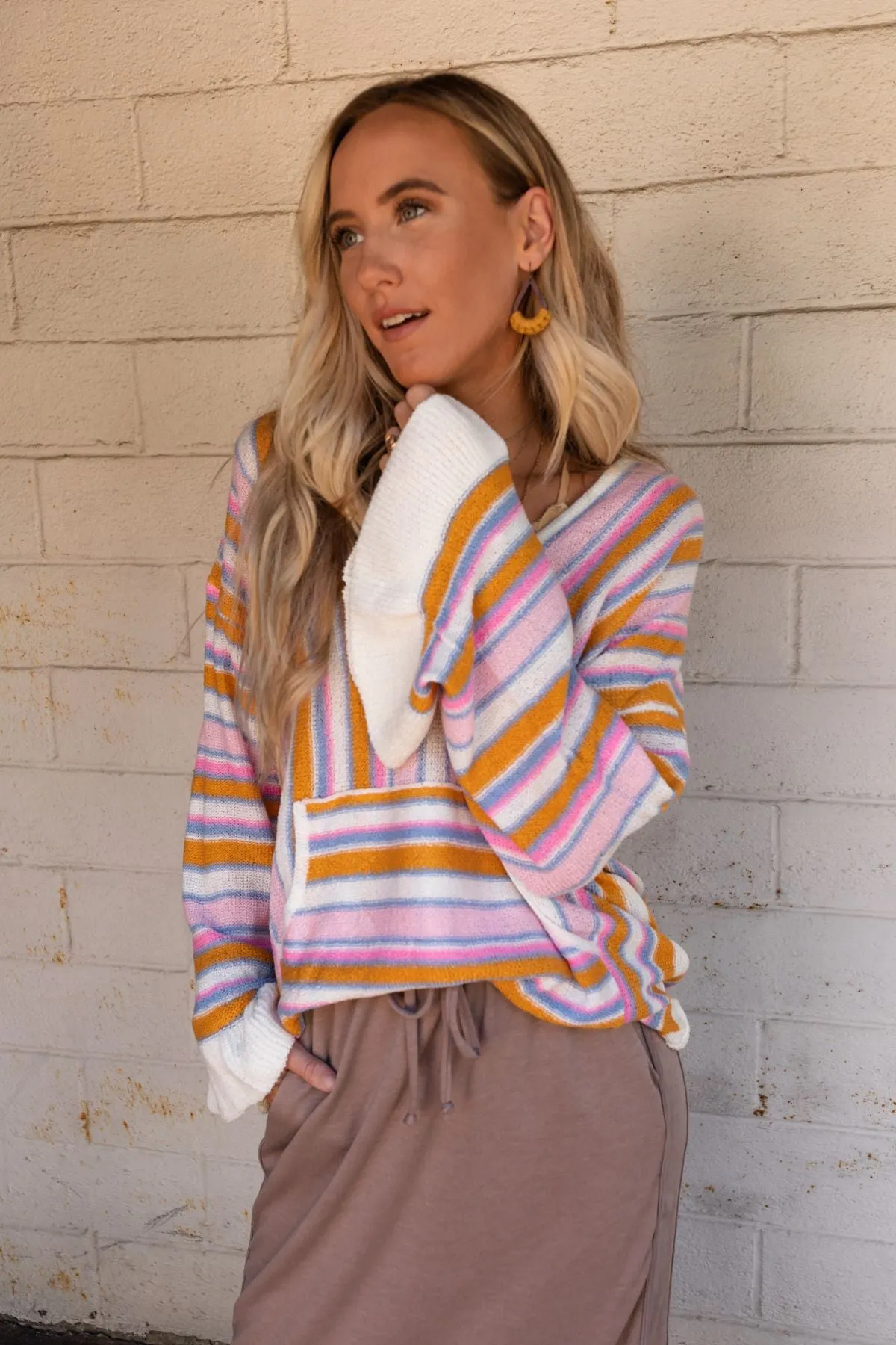 Brightside Striped Knit Hoodie Top - Multi