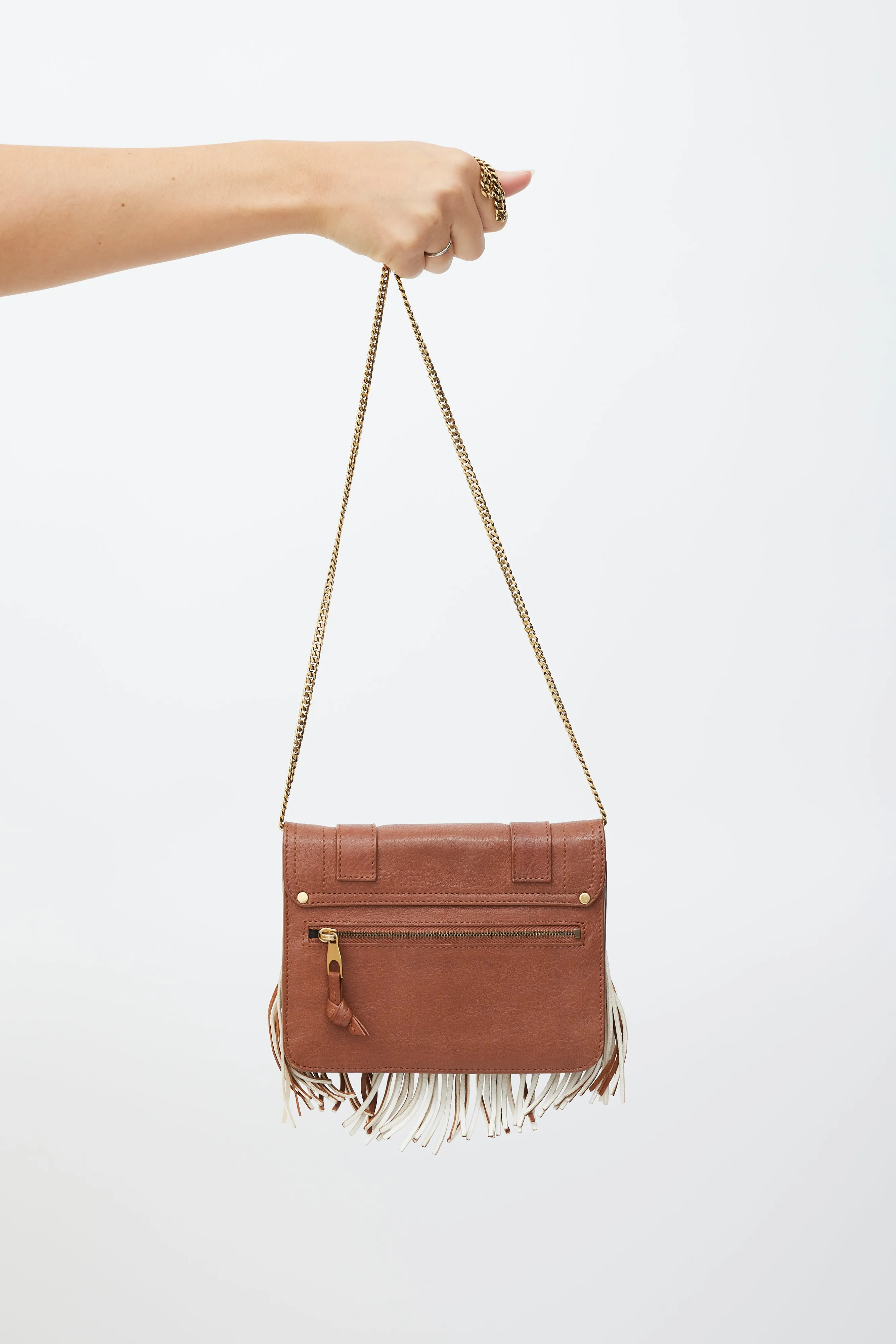 Brown Leather Fringe PS1 Mini Crossbody Bag