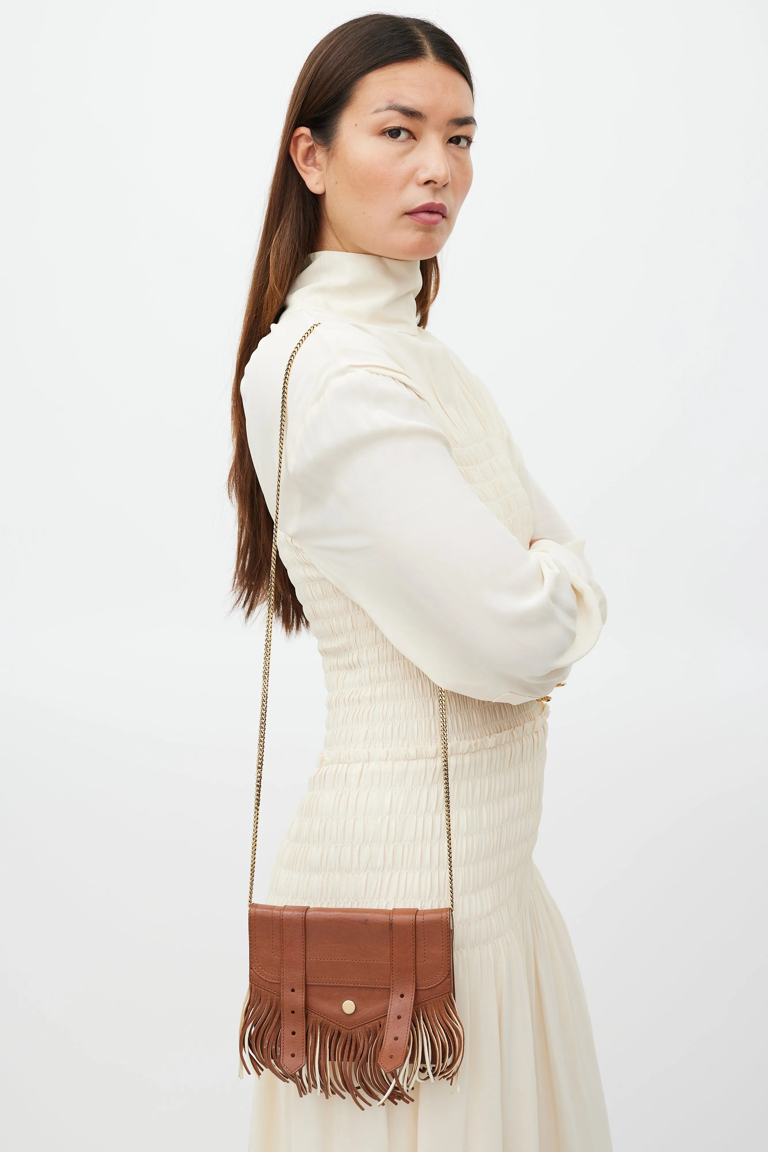 Brown Leather Fringe PS1 Mini Crossbody Bag