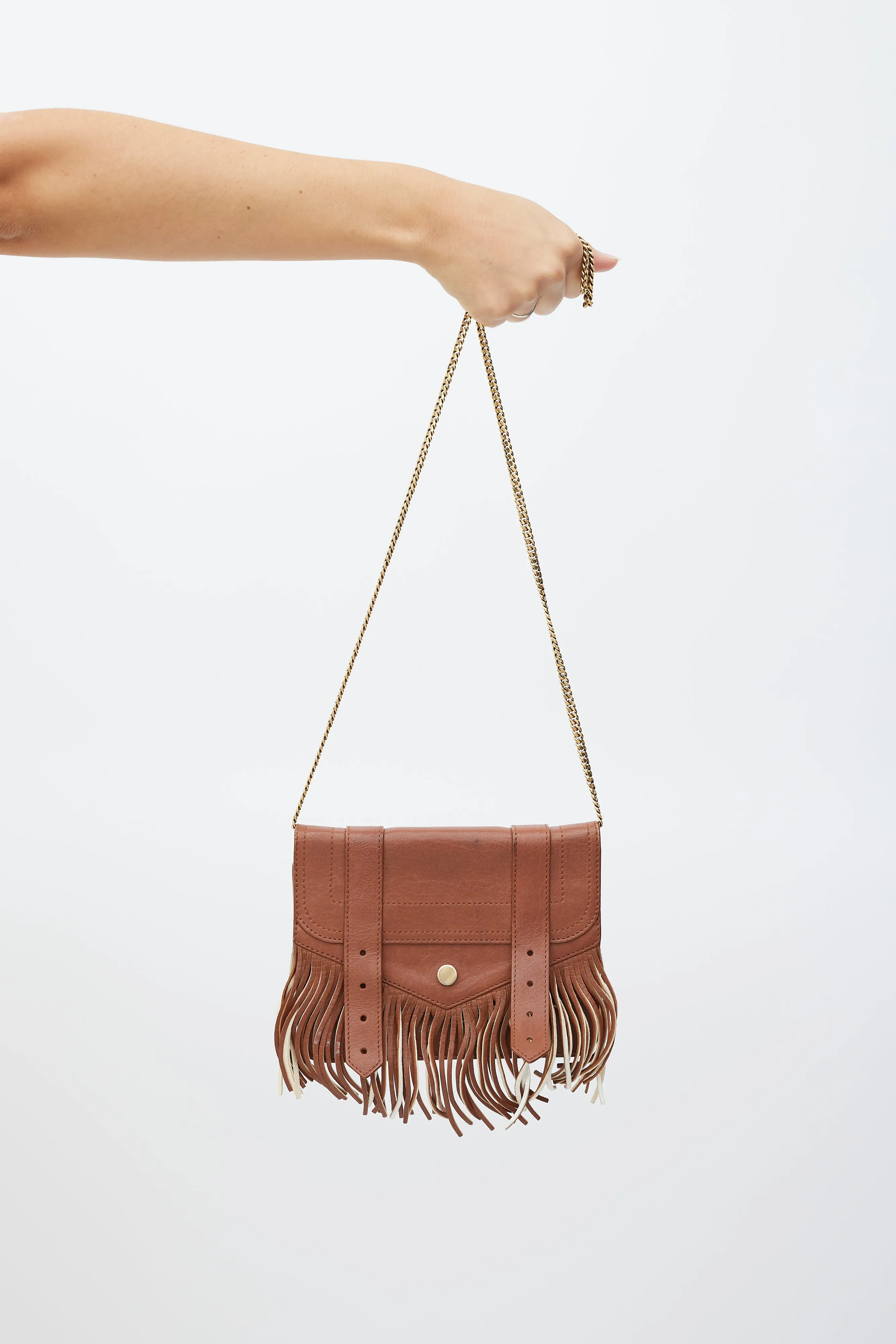 Brown Leather Fringe PS1 Mini Crossbody Bag