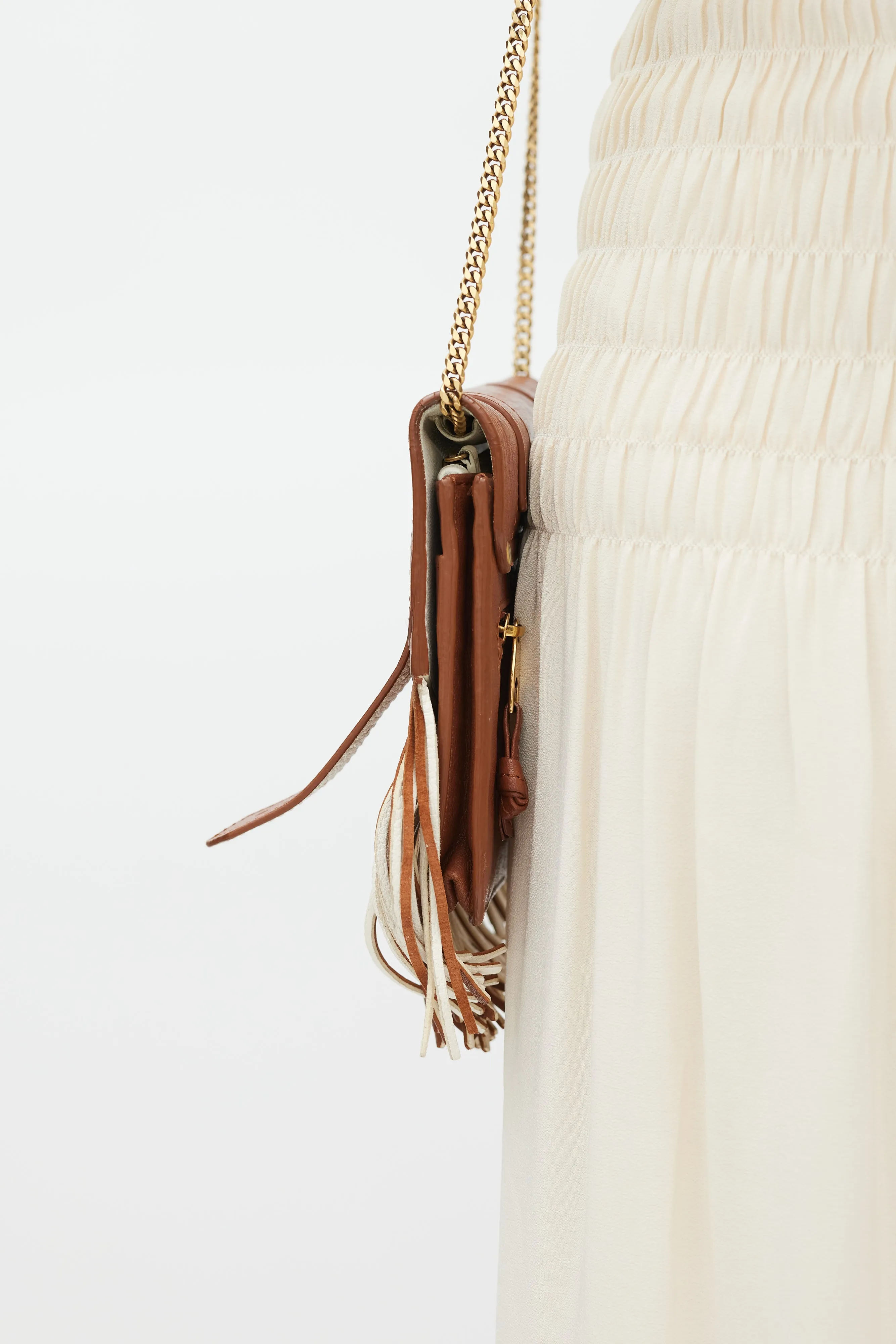 Brown Leather Fringe PS1 Mini Crossbody Bag