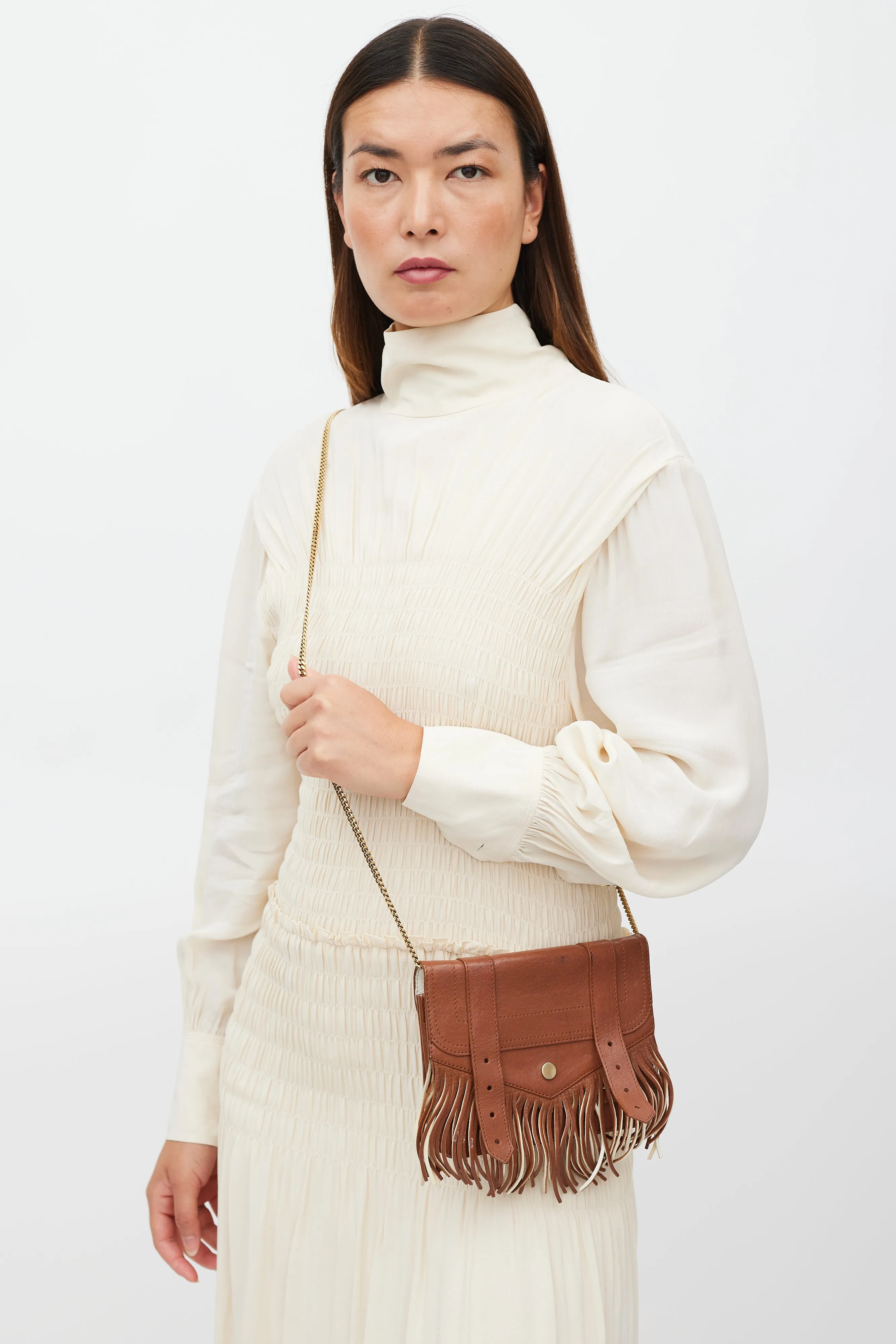 Brown Leather Fringe PS1 Mini Crossbody Bag
