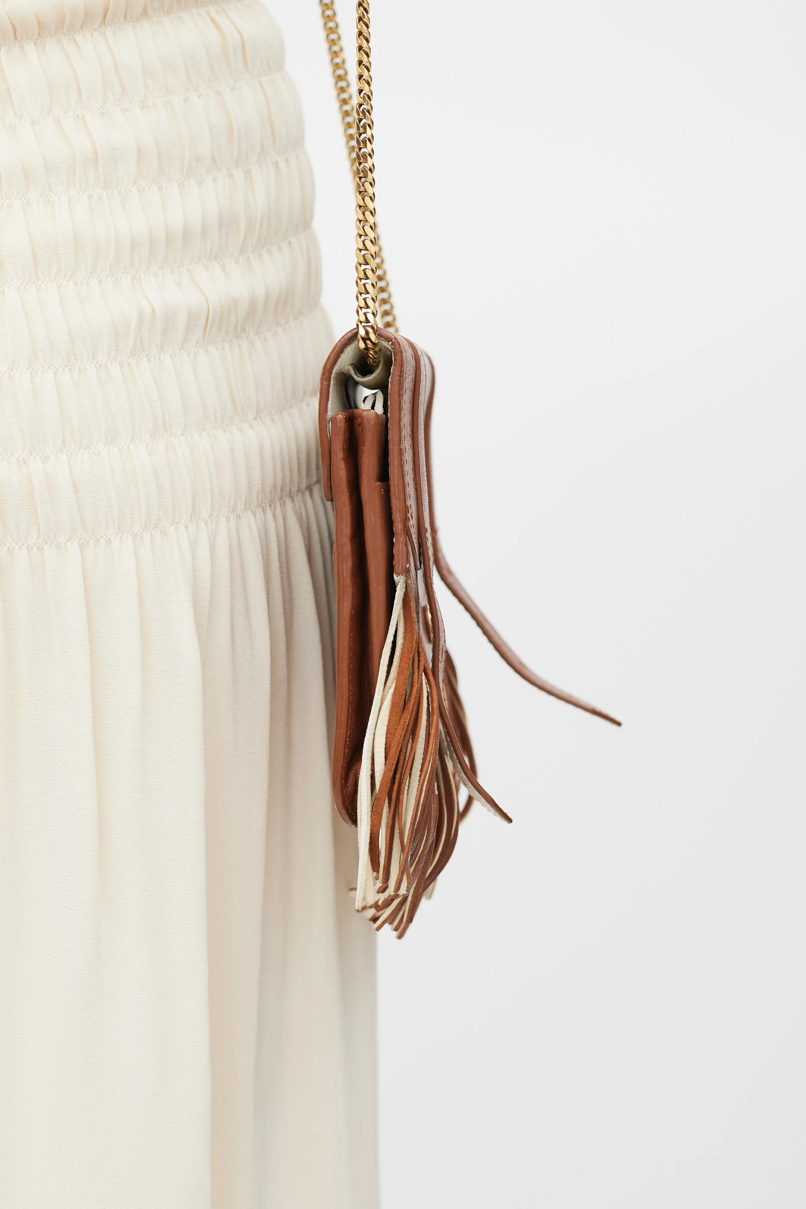 Brown Leather Fringe PS1 Mini Crossbody Bag
