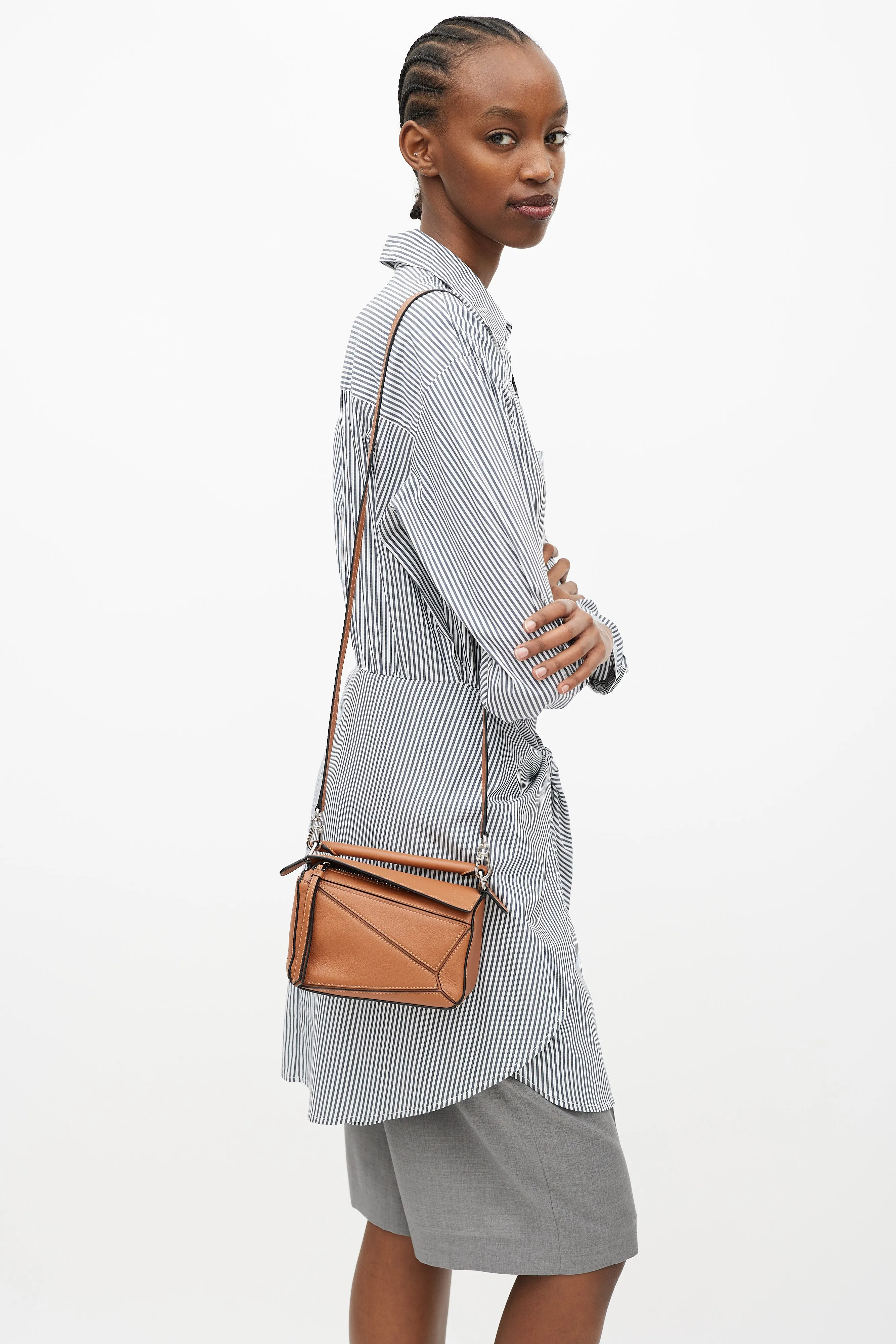 Brown Leather Mini Puzzle Bag